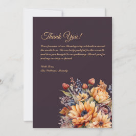 Dank u kaart-Waterverf Herfst Flowers-Paarse- Kaart
