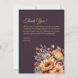 Dank u kaart-Waterverf Herfst Flowers-Paarse- Kaart