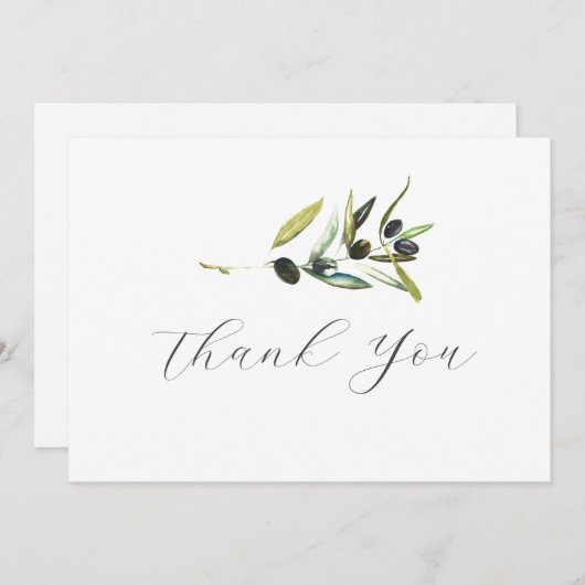 Dank u kaart Waterverf Olive Branch (Voorkant / Achterkant)