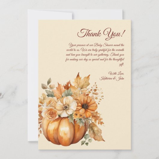 Dank u kaart-Waterverf pompoen bloemontwerp- Kaart (Voorkant)
