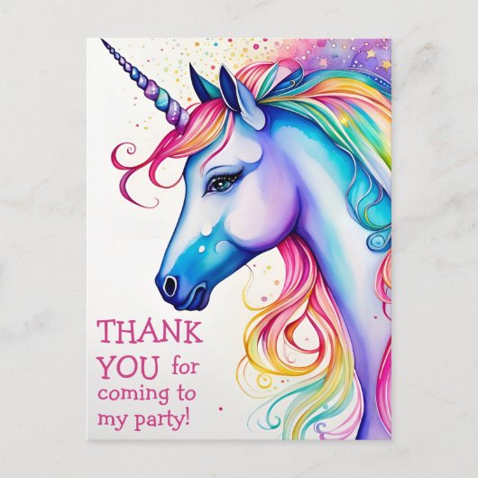 Dank u kaart Whimsical Eenhoorn Verjaardag Briefka (Voorkant)