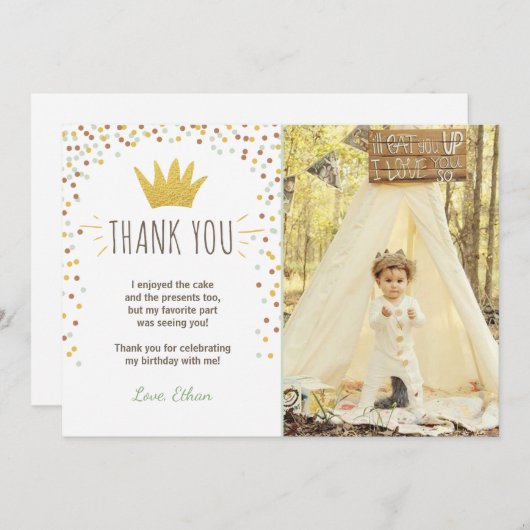 Dank u kaart Wilde dingen Verjaardag Gold Boy Crow (Voorkant / Achterkant)