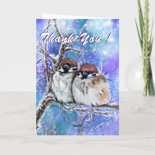 Dank u kaart Winter Bird paar (Achterkant)