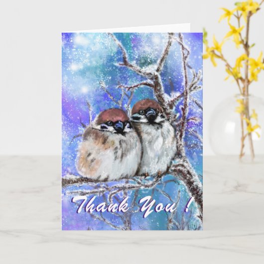 Dank u kaart Winter Bird paar (Gele Bloem)