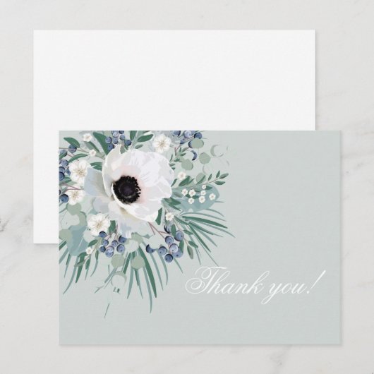 Dank u kaart witte anemone salie groen (Voorkant / Achterkant)