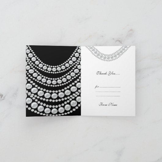 Dank u kaart witte parels op zwart (Binnen)