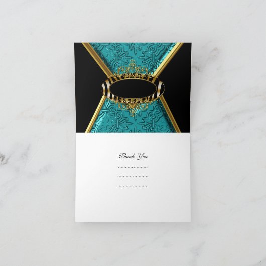 Dank u kaart Zebra Blauwgroen Zwart Goud Damask (Binnen)