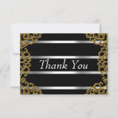 Dank u kaart zwart goud zilveren lijnen (Voorkant)