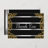 Dank u kaart zwart goud zilveren lijnen (Voorkant / Achterkant)