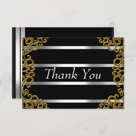 Dank u kaart zwart goud zilveren lijnen (Voorkant / Achterkant)