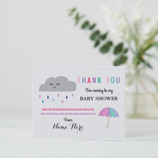 Dank u kaarten cloud Baby shower Sprinkle Girl (Staand voorkant)