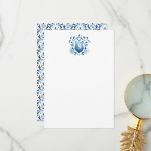 Dank u kaarten Dusty Blue Crest & Monogram