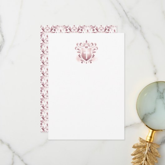 Dank u Kaarten Dusty Pink Crest & Cross (Voorkant / Achterkant in situ)