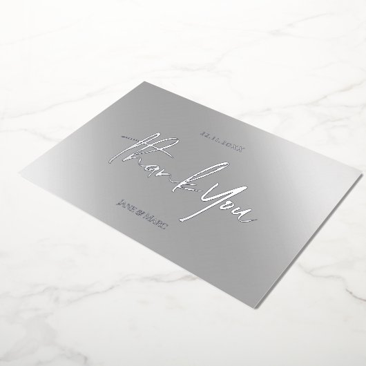 Dank u kaarten echte Folie zilvergrijs (Gedraaid)