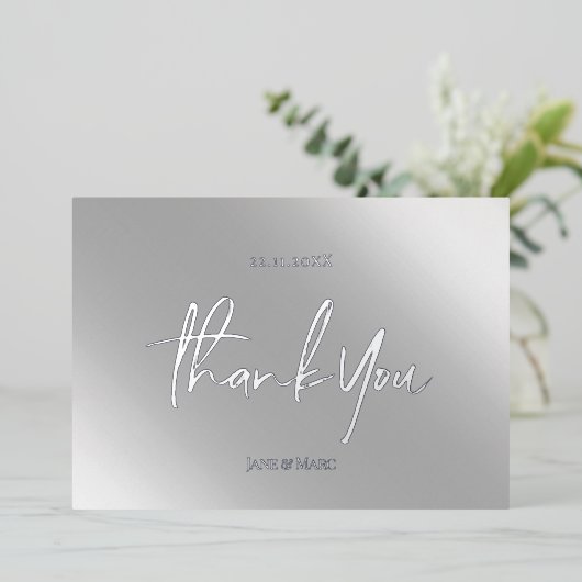 Dank u kaarten echte Folie zilvergrijs (Staand Voorkant)