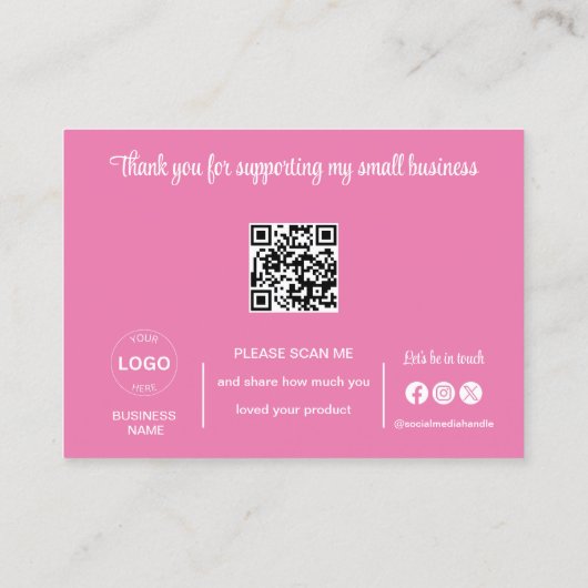 Dank u Kaarten QR Code Logo Pink Business Visitekaartje (Achterkant)