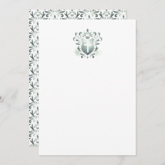 Dank u Kaarten Sage Green Crest & Cross (Voorkant / Achterkant)