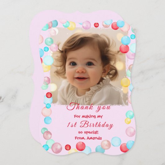 Dank u Kaarten voor 1e Verjaardag met Foto (Voorkant / Achterkant)