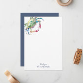 Dank u Kaarten Waterverf Blauwe Krab Notitiekaartje (Voorkant / Achterkant in situ)