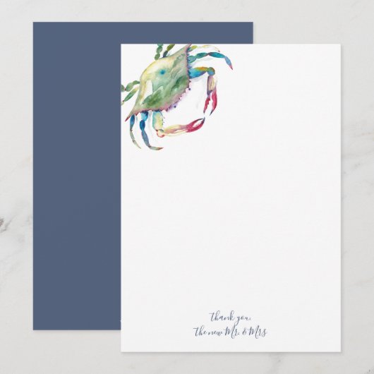 Dank u Kaarten Waterverf Blauwe Krab Notitiekaartje (Voorkant / Achterkant)