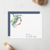 Dank u Kaarten Waterverf Blauwe Krab Notitiekaartje (Voorkant / Achterkant in situ)