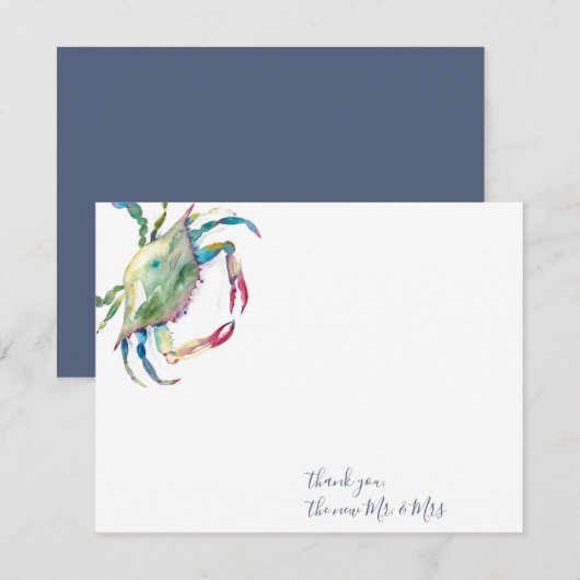 Dank u Kaarten Waterverf Blauwe Krab Notitiekaartje (Voorkant / Achterkant)