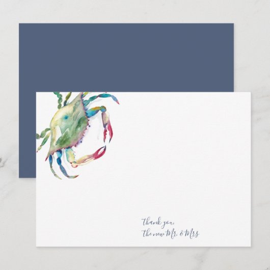 Dank u Kaarten Waterverf Blauwe Krab Notitiekaartje (Voorkant / Achterkant)