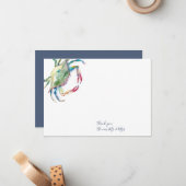 Dank u Kaarten Waterverf Blauwe Krab Notitiekaartje (Voorkant / Achterkant in situ)