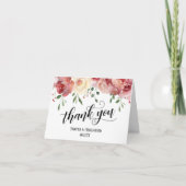 Dank u kalligrafie, bordeaux, bloze Rozen Bedankkaart (Voorkant)