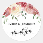 Dank u kalligrafie, bordeaux, bloze Rozen Ronde Sticker (Voorkant)