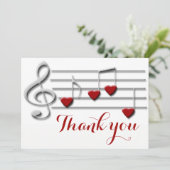 Dank u kalligrafie op hart muzieknoten bedankkaart (Staand voorkant)