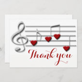 Dank u kalligrafie op hart muzieknoten bedankkaart (Voorkant / Achterkant)