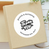Dank u kalligrafie script bruiloft gunst ronde sticker