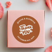Dank u kalligrafie terracotta bruiloft gunst ronde sticker
