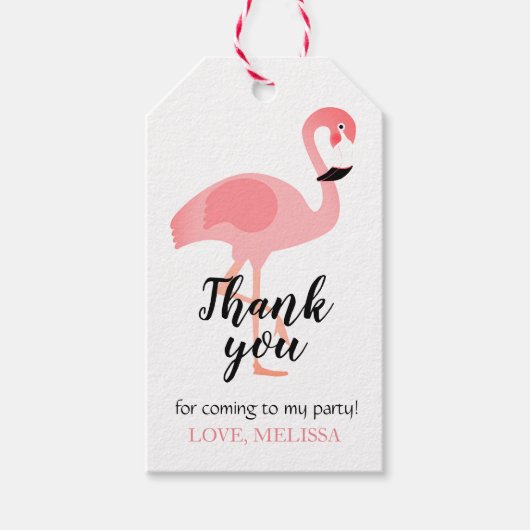 Dank u kalligrafie tropische roze flamingo kunst cadeaulabel (Voorkant)