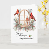 Dank u Kardinaal Vogels in Winter Window Kaart (Gele Bloem)