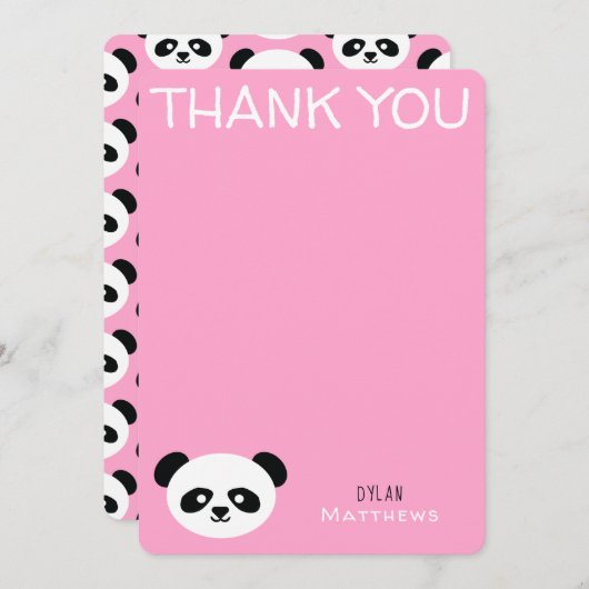 Dank u Kawaii Panda Beer gepersonaliseerd roze Bedankkaart (Voorkant / Achterkant)