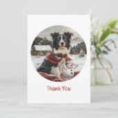 Dank u Kerst Border Collie Dog Snowman Bedankkaart (Staand voorkant)