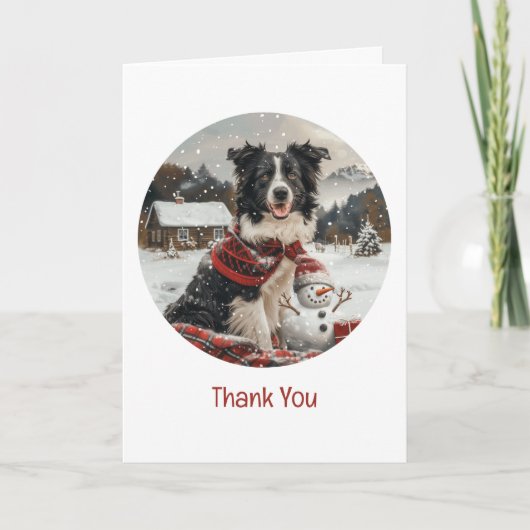 Dank u Kerst Border Collie Dog Snowman Bedankkaart (Voorkant)