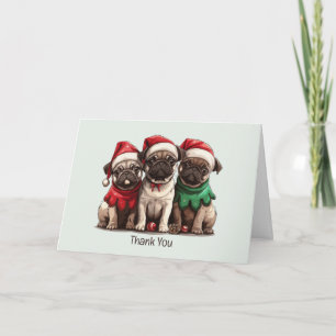Dank u kerst pug honden bedankkaart