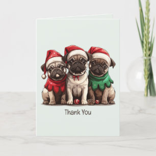 Dank u kerst pug honden bedankkaart