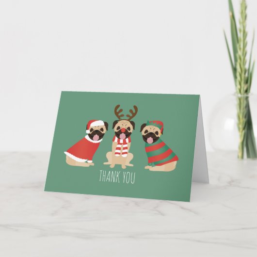 Dank u kerst pug honden bedankkaart (Voorkant)