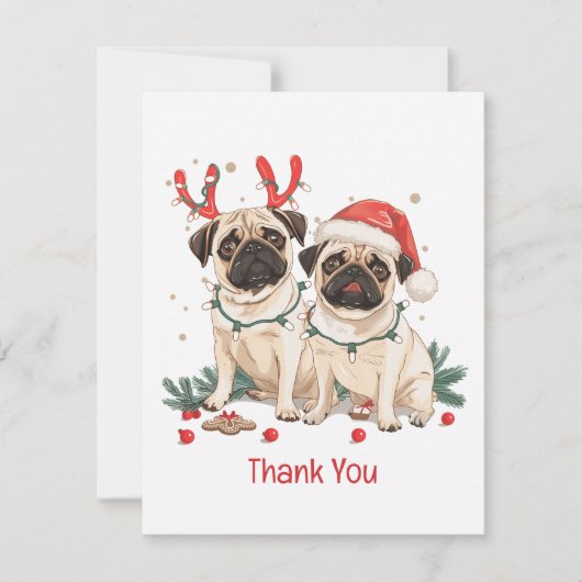 Dank u kerst pug honden bedankkaart (Voorkant)