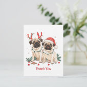 Dank u kerst pug honden bedankkaart (Staand voorkant)