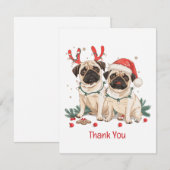 Dank u kerst pug honden bedankkaart (Voorkant / Achterkant)