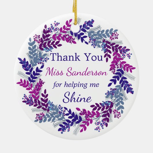 Dank u Kerstkrans leraren waardering Keramisch Ornament (Achterkant)