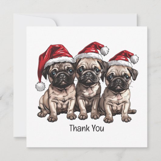 Dank u Kerstmis Pug Dogs Santa Bedankkaart (Voorkant)