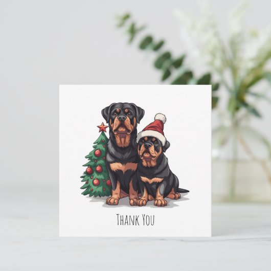 Dank u Kerstmis Rottweiler Hond Kerstboom Bedankkaart (Staand voorkant)
