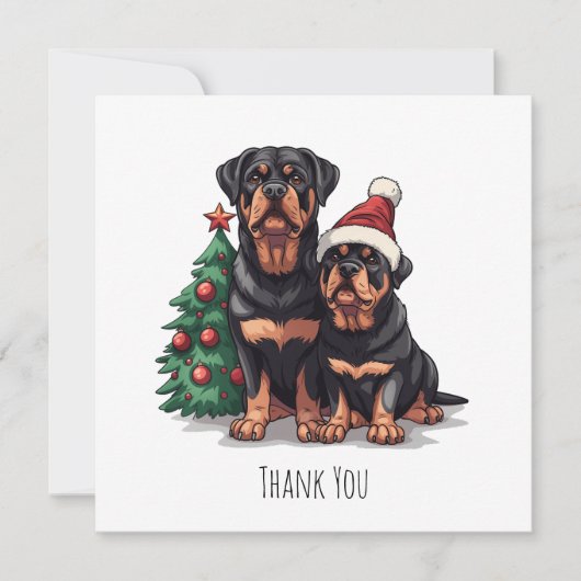 Dank u Kerstmis Rottweiler Hond Kerstboom Bedankkaart (Voorkant)