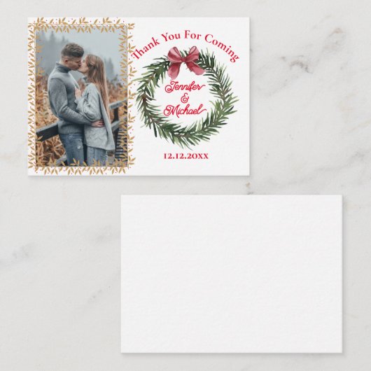 Dank u Kerstmis vakantie krans bruiloft foto Notitiekaartje (Voorkant / Achterkant)